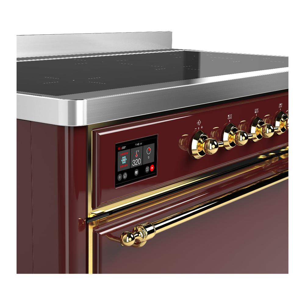 Ilve UMIB48QNR3BUG Ilve Umib48Qnr3Bug Majestic Iii 48 Inch Induction Range With 6 Elements, 5.02 Cu. Ft. Total Oven Capacity (Solid Door, Burgundy, Brass)