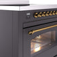 Ilve UPI366NMPMGG Nostalgie Ii 36 Inch Electric Freestanding Range In Matte Graphite With Brass Trim