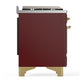 Ilve UM60FNR3BUG Ilve Um60Fnr3Bug Majestic Iii 60 Inch Dual Fuel Range With 9 Burners And Griddle, Dual Function Burner Up To 25,000 Btu (Natural Gas, Triple Glass Door, Burgundy, Brass)