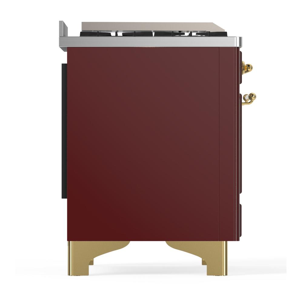 Ilve UM60FNR3BUG Ilve Um60Fnr3Bug Majestic Iii 60 Inch Dual Fuel Range With 9 Burners And Griddle, Dual Function Burner Up To 25,000 Btu (Natural Gas, Triple Glass Door, Burgundy, Brass)