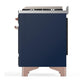 Ilve UM36FNR3MBPLP Ilve Um36Fnr3Mbplp Majestic Iii 36 Inch Dual Fuel Range With 6 Black Brass Burners And Griddle, Dual Function Burner Up To 25,000 Btu (Triple Glass Door, Midnight Blue, Copper, Liquid Propane)