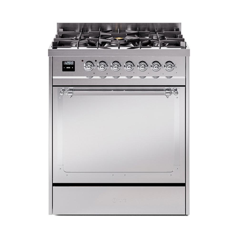 Ilve UN30QNMPSSCLP Ilve Un30Qnmpssclp Nostalgie Ii Noblesse 30" Dual Fuel Range (Liquid Propane, Solid Door, Stainless Steel, Chrome)
