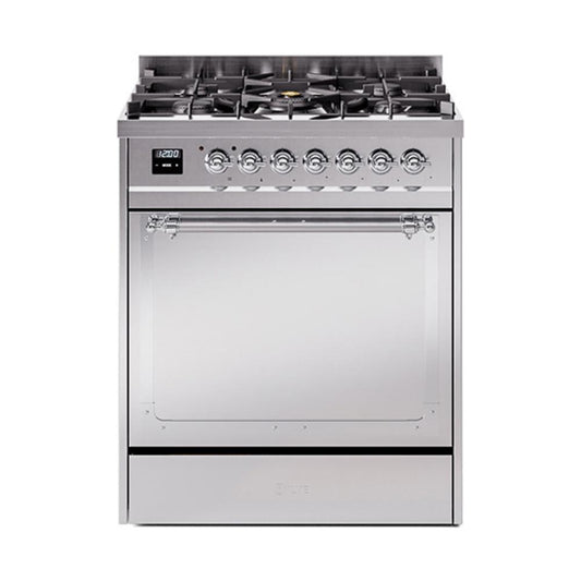 Ilve UN30QNMPSSCLP Ilve Un30Qnmpssclp Nostalgie Ii Noblesse 30" Dual Fuel Range (Liquid Propane, Solid Door, Stainless Steel, Chrome)