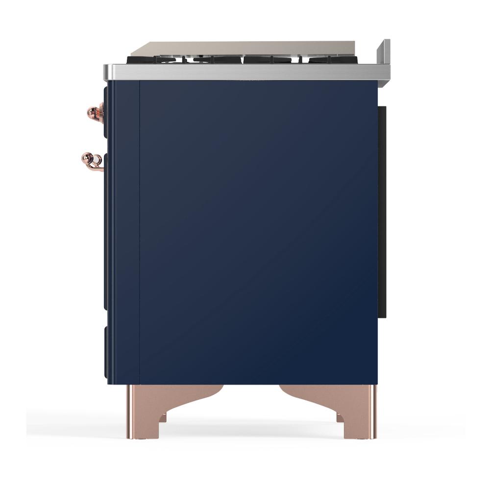 Ilve UM48FQNR3MBPLP Ilve Um48Fqnr3Mbplp Majestic Iii 48 Inch Dual Fuel Range With 8 Burners And Griddle, Dual Function Burner Up To 25,000 Btu (Liquid Propane, Solid Door, Midnight Blue, Copper)