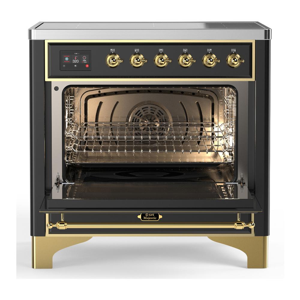Ilve UMIB36QNR3MGG Ilve Umib36Qnr3Mgg Majestic Iii 36 Inch Induction Range With 6 Elements, 3.5 Cu. Ft. Total Oven Capacity (Solid Door, Graphite Matte, Brass)