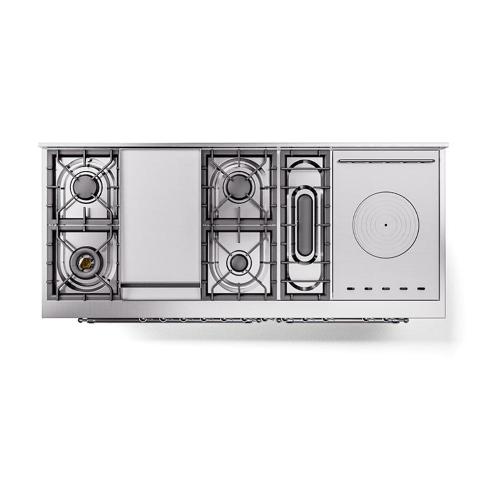Ilve UN60FSNMPSSC Ilve Un60Fsnmpssc Nostalgie Ii Noblesse 60" Dual Fuel Range (7 Sealed Burners + Griddle + French Top, Natural Gas, Triple Glass Door, Stainless Steel, Chrome)