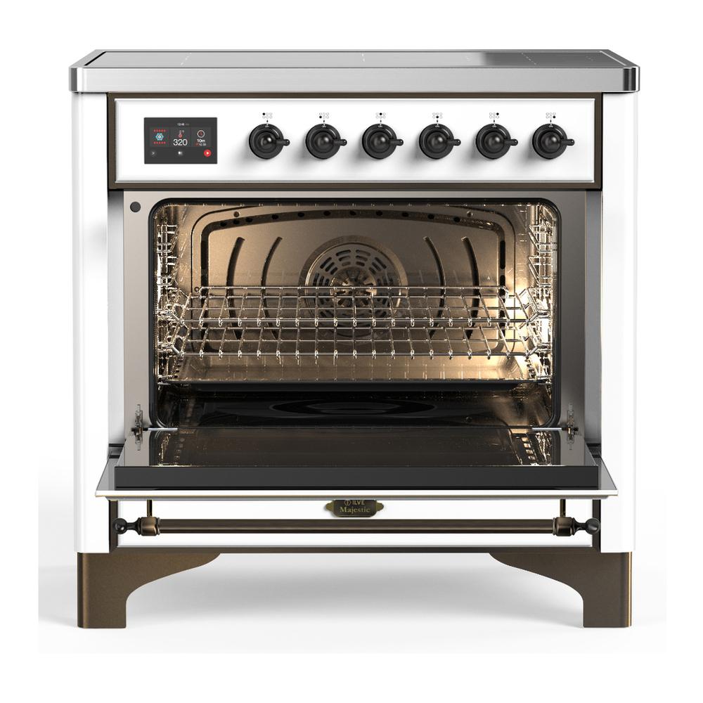 Ilve UMIB36NR3WHB Ilve Umib36Nr3Whb Majestic Iii 36 Inch Induction Range With 6 Elements, 3.5 Cu. Ft. Total Oven Capacity (Triple Glass Door, White, Burnished)
