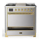 Ilve UM36FQNR3SSGLP Ilve Um36Fqnr3Ssglp Majestic Iii 36 Inch Dual Fuel Range With 6 Black Brass Burners And Griddle, Dual Function Burner Up To 25,000 Btu (Solid Door, Stainless Steel, Brass, Liquid Propane)