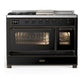 Ilve UM48FSNR3BKB Ilve Um48Fsnr3Bkb Majestic Iii 48 Inch Dual Fuel Range With 5 Black Brass Burners, Griddle And French Top, Dual Function Burner Up To 25,000 Btu (Natural Gas, Triple Glass Door, Glossy Black, Burnished)