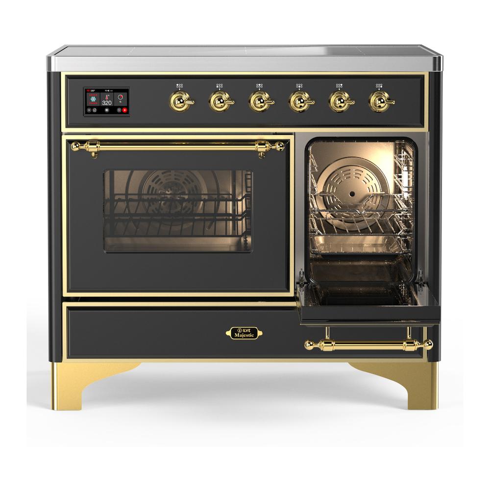 Ilve UMDIB40NR3MGG Ilve Umdib40Nr3Mgg Majestic Iii 40 Inch Induction Range With 6 Elements, 3.82 Cu. Ft. Total Oven Capacity (Triple Glass Door, Graphite Matte, Brass)