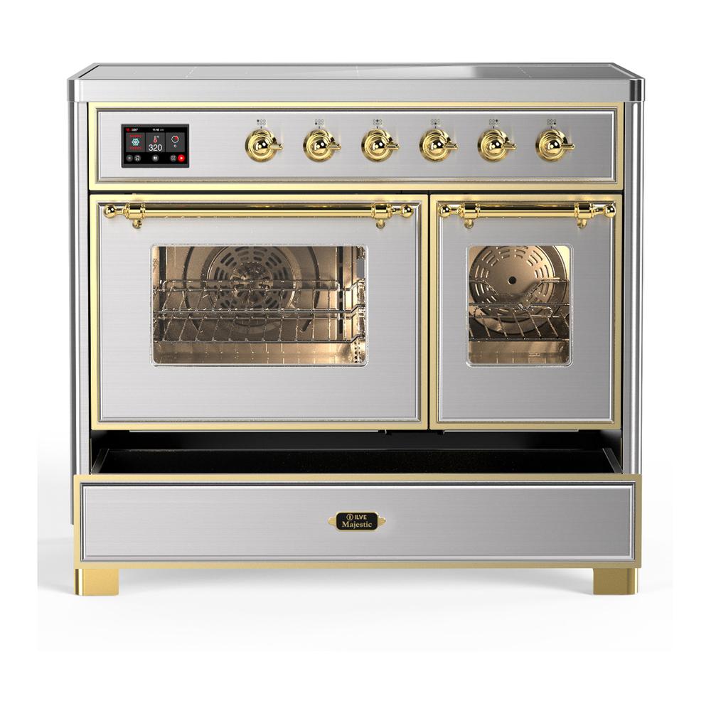 Ilve UMDIB40NR3SSG Ilve Umdib40Nr3Ssg Majestic Iii 40 Inch Induction Range With 6 Elements, 3.82 Cu. Ft. Total Oven Capacity (Triple Glass Door, Stainless Steel, Brass)
