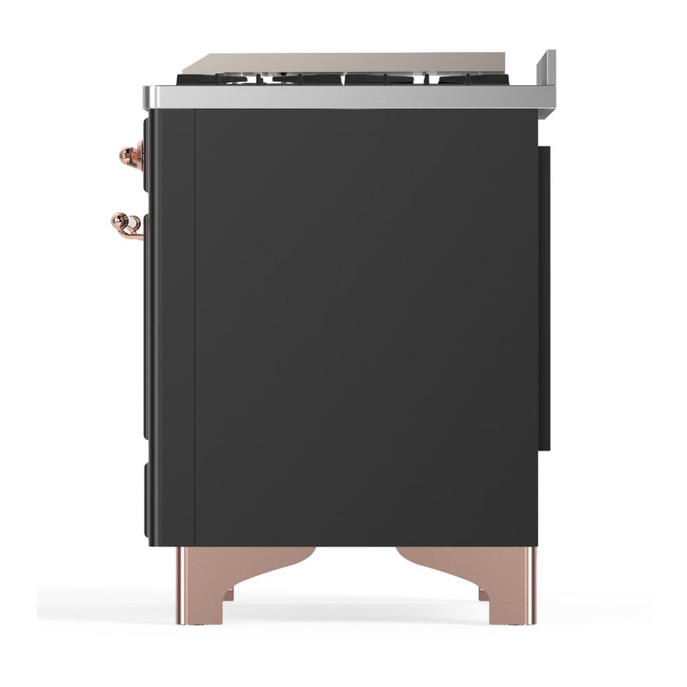 Ilve UM36FNR3MGPLP Ilve Um36Fnr3Mgplp Majestic Iii 36 Inch Dual Fuel Range With 6 Black Brass Burners And Griddle, Dual Function Burner Up To 25,000 Btu (Triple Glass Door, Graphite Matte, Copper, Liquid Propane)