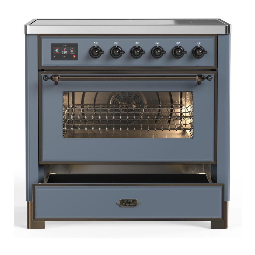 Ilve UMIB36NR3BGB Ilve Umib36Nr3Bgb Majestic Iii 36 Inch Induction Range With 6 Elements, 3.5 Cu. Ft. Total Oven Capacity (Triple Glass Door, Blue Grey, Burnished)