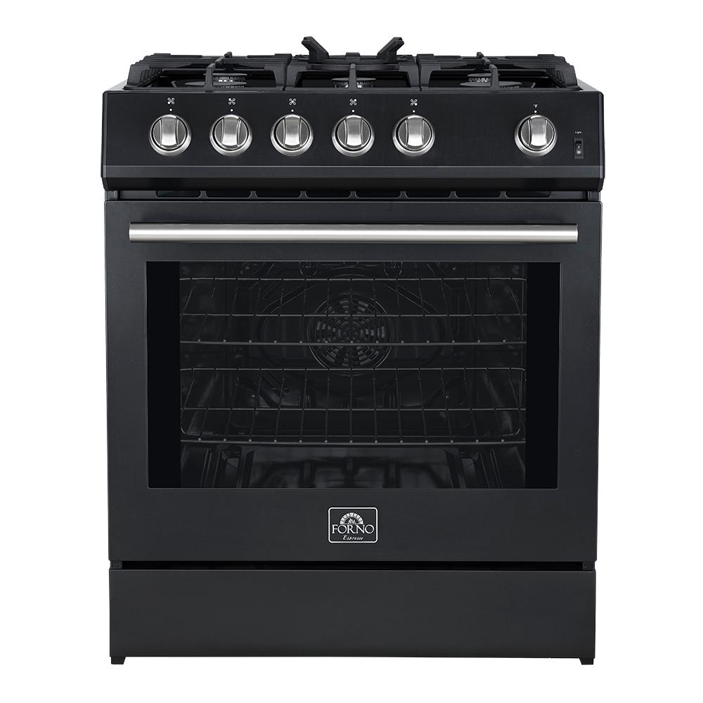 Forno FFSGS111630BLK Forno Leonardo Espresso 30-Inch Black Gas Range, 5 Burners, 39,500 Btu, 5 Cu.Ft Convection Oven