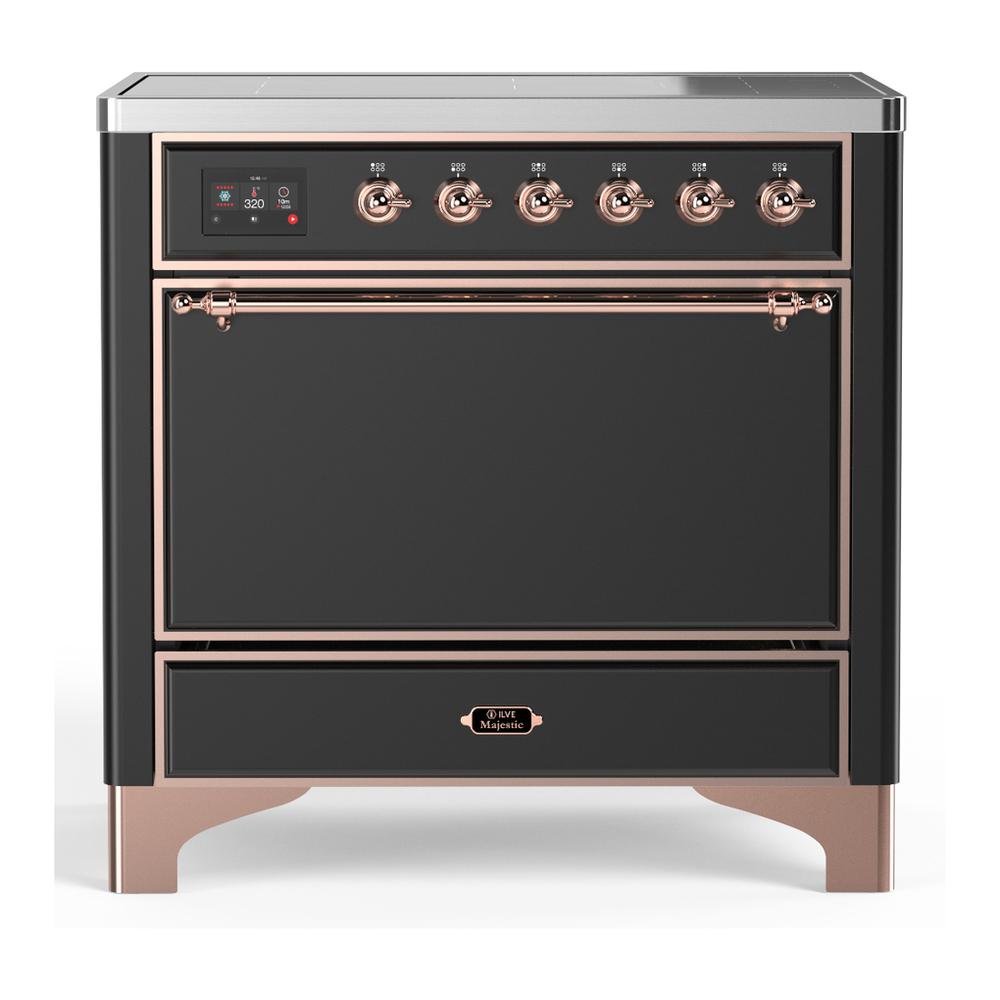 Ilve UMIB36QNR3MGP Ilve Umib36Qnr3Mgp Majestic Iii 36 Inch Induction Range With 6 Elements, 3.5 Cu. Ft. Total Oven Capacity (Solid Door, Graphite Matte, Copper)