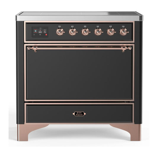 Ilve UMIB36QNR3MGP Ilve Umib36Qnr3Mgp Majestic Iii 36 Inch Induction Range With 6 Elements, 3.5 Cu. Ft. Total Oven Capacity (Solid Door, Graphite Matte, Copper)