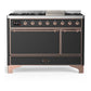 Ilve UM48FQNR3MGP Ilve Um48Fqnr3Mgp Majestic Iii 48 Inch Dual Fuel Range With 8 Burners And Griddle, Dual Function Burner Up To 25,000 Btu (Natural Gas, Solid Door, Graphite Matte, Copper)