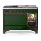 Ilve UM48FSQNR3EGB Ilve Um48Fsqnr3Egb Majestic Iii 48 Inch Dual Fuel Range With 5 Black Brass Burners, Griddle And French Top, Dual Function Burner Up To 25,000 Btu (Natural Gas, Solid Door, Emerald Green, Burnished)