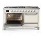 Ilve UM60FQNR3AWCLP Ilve Um60Fqnr3Awclp Majestic Iii 60 Inch Dual Fuel Range With 9 Burners And Griddle, Dual Function Burner Up To 25,000 Btu (Liquid Propane, Solid Door, Antique White, Chrome)