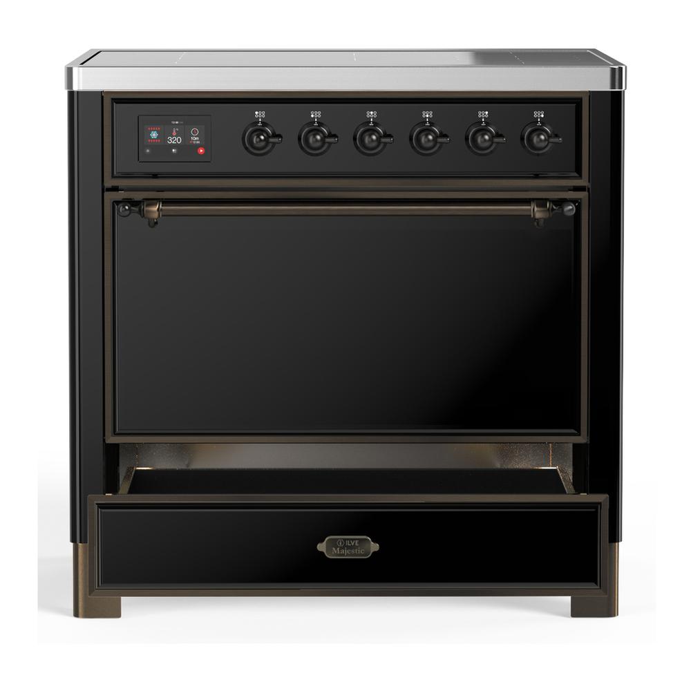 Ilve UMIB36QNR3BKB Ilve Umib36Qnr3Bkb Majestic Iii 36 Inch Induction Range With 6 Elements, 3.5 Cu. Ft. Total Oven Capacity (Solid Door, Glossy Black, Burnished)