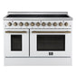 Forno FFSEL601148WHT Forno Paolo 48 Inch Freestanding Electric Range In White With Antique Brass, 6.7 Cu.Ft, True Convection Oven, Energy Efficient