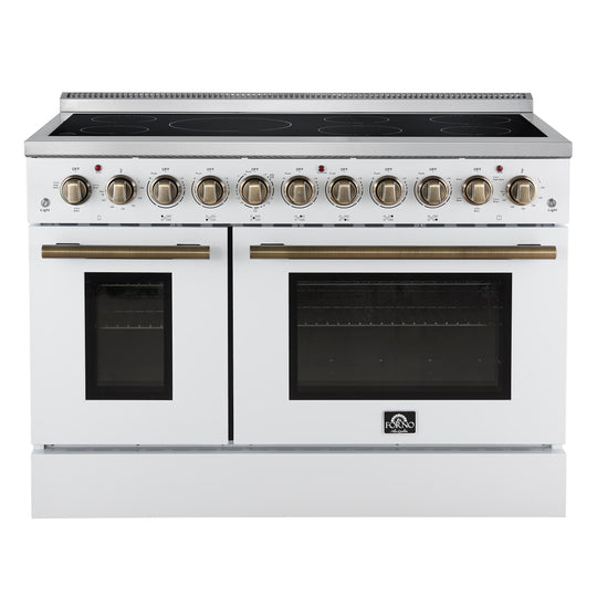 Forno FFSEL601148WHT Forno Paolo 48 Inch Freestanding Electric Range In White With Antique Brass, 6.7 Cu.Ft, True Convection Oven, Energy Efficient