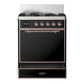 Ilve UM30QNR3BKP Ilve Um30Qnr3Bkp Majestic Iii 30 Inch Dual Fuel Range With 5 Black Brass Burners, Dual Function Burner Up To 25,000 Btu (Natural Gas, Solid Door, Glossy Black, Copper)