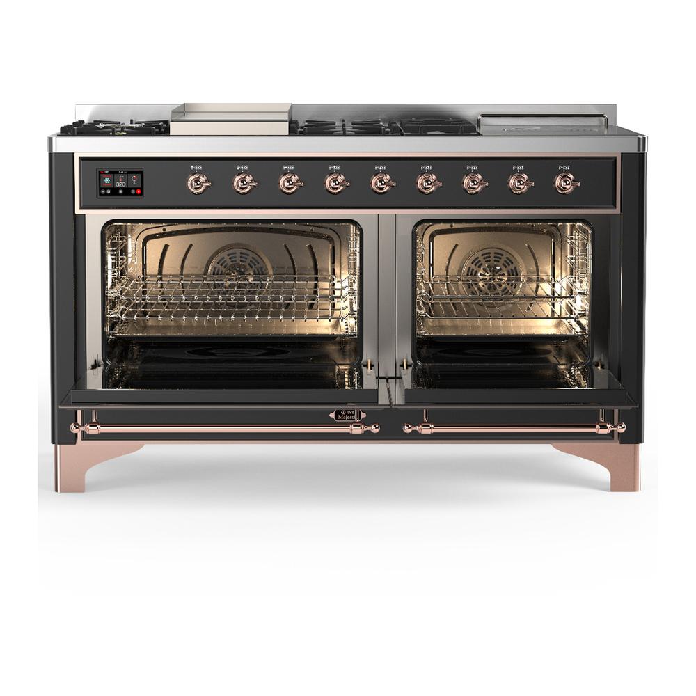 Ilve UM60FSNR3MGP Ilve Um60Fsnr3Mgp Majestic Iii 60 Inch Dual Fuel Range With 7 Burners, Griddle And French Top, Dual Function Burner With Up To 25,000 Btu (Natural Gas, Triple Glass Door, Graphite Matte, Copper)