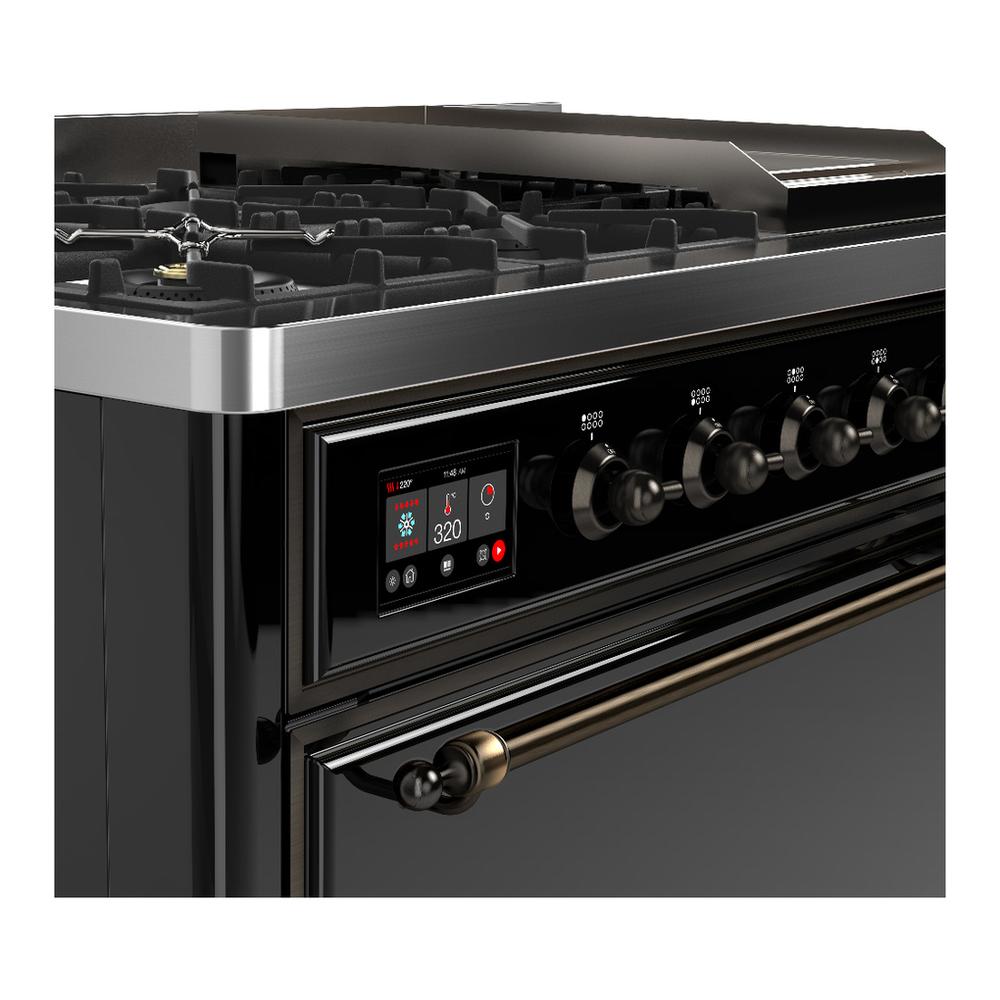 Ilve UM48FQNR3BKB Ilve Um48Fqnr3Bkb Majestic Iii 48 Inch Dual Fuel Range With 8 Burners And Griddle, Dual Function Burner Up To 25,000 Btu (Natural Gas, Solid Door, Glossy Black, Burnished)
