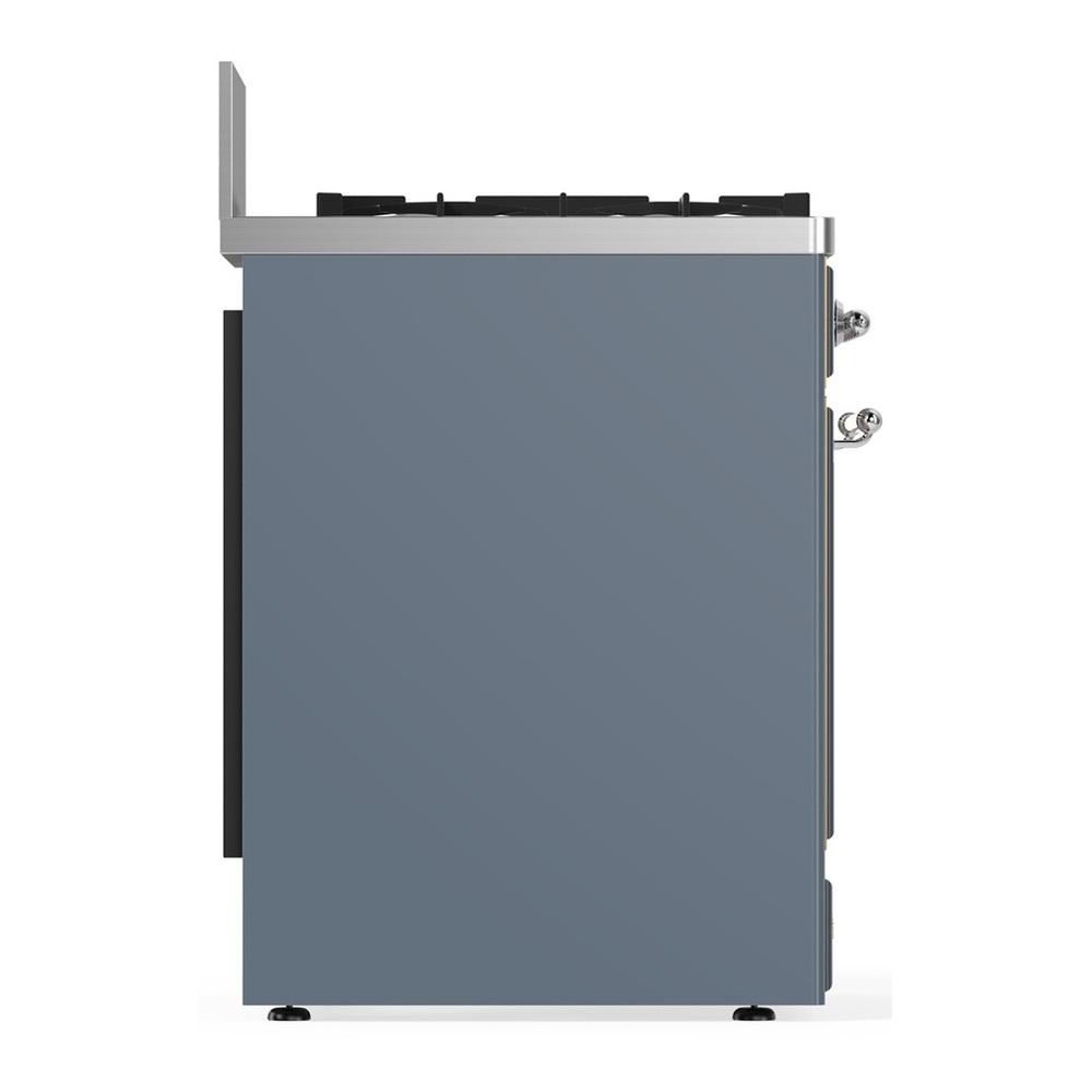 Ilve UM30NR3BGC Ilve Um30Nr3Bgc Majestic Iii 30 Inch Dual Fuel Range With 5 Black Brass Burners, Dual Function Burner Up To 25,000 Btu (Natural Gas, Triple Glass Door, Blue Grey, Chrome)