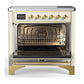 Ilve UMIB36QNR3AWG Ilve Umib36Qnr3Awg Majestic Iii 36 Inch Induction Range With 6 Elements, 3.5 Cu. Ft. Total Oven Capacity (Solid Door, Antique White, Brass)