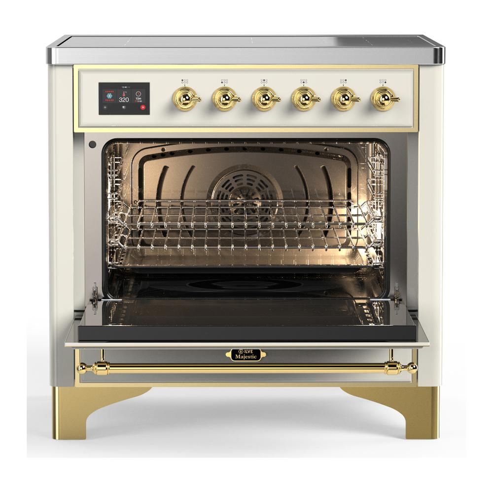 Ilve UMIB36QNR3AWG Ilve Umib36Qnr3Awg Majestic Iii 36 Inch Induction Range With 6 Elements, 3.5 Cu. Ft. Total Oven Capacity (Solid Door, Antique White, Brass)