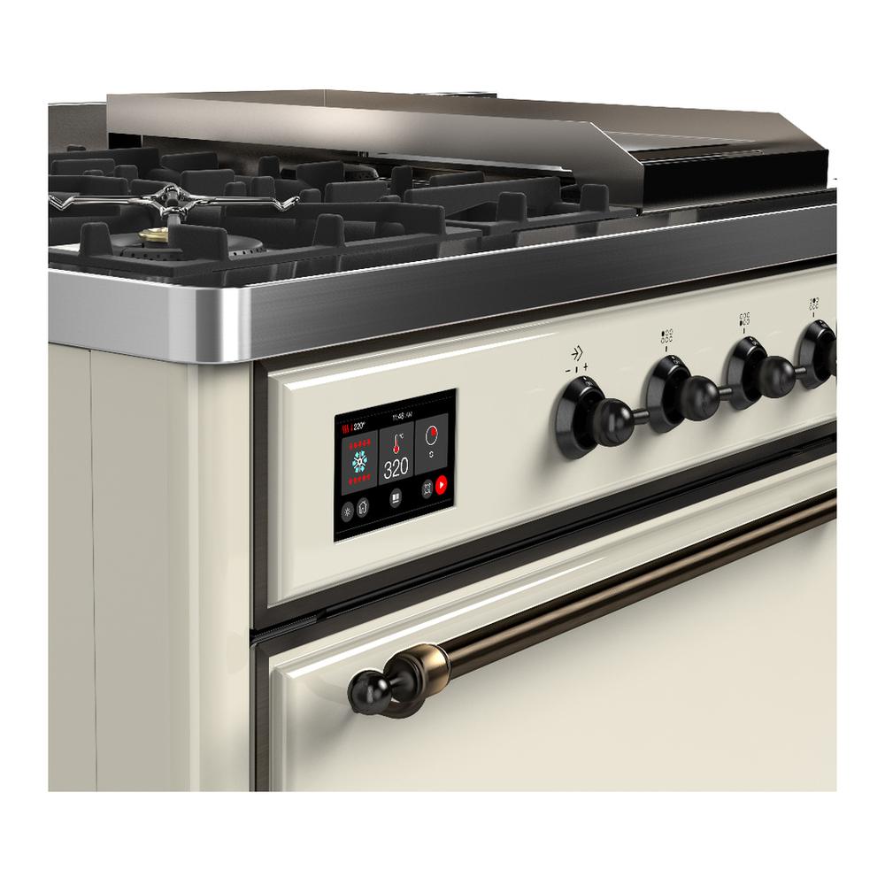 Ilve UM48FSQNR3AWB Ilve Um48Fsqnr3Awb Majestic Iii 48 Inch Dual Fuel Range With 5 Black Brass Burners, Griddle And French Top, Dual Function Burner Up To 25,000 Btu (Natural Gas, Solid Door, Antique White, Burnished)