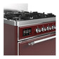 Ilve UM30QNR3BUCLP Ilve Um30Qnr3Buclp Majestic Iii 30 Inch Dual Fuel Range With 5 Black Brass Burners, Dual Function Burner Up To 25,000 Btu (Liquid Propane, Solid Door, Burgundy, Chrome)