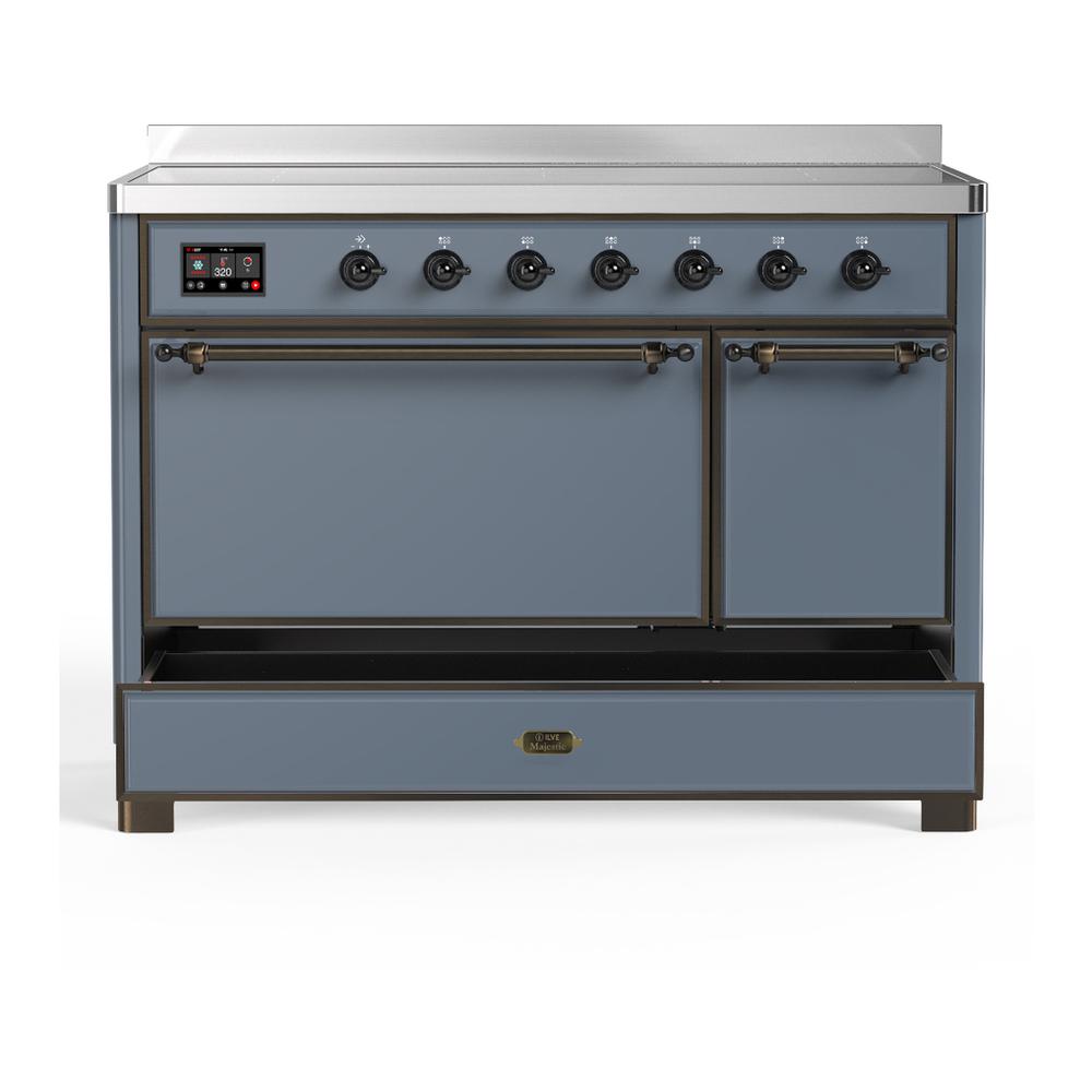 Ilve UMIB48QNR3BGB Ilve Umib48Qnr3Bgb Majestic Iii 48 Inch Induction Range With 6 Elements, 5.02 Cu. Ft. Total Oven Capacity (Solid Door, Blue Grey, Burnished)