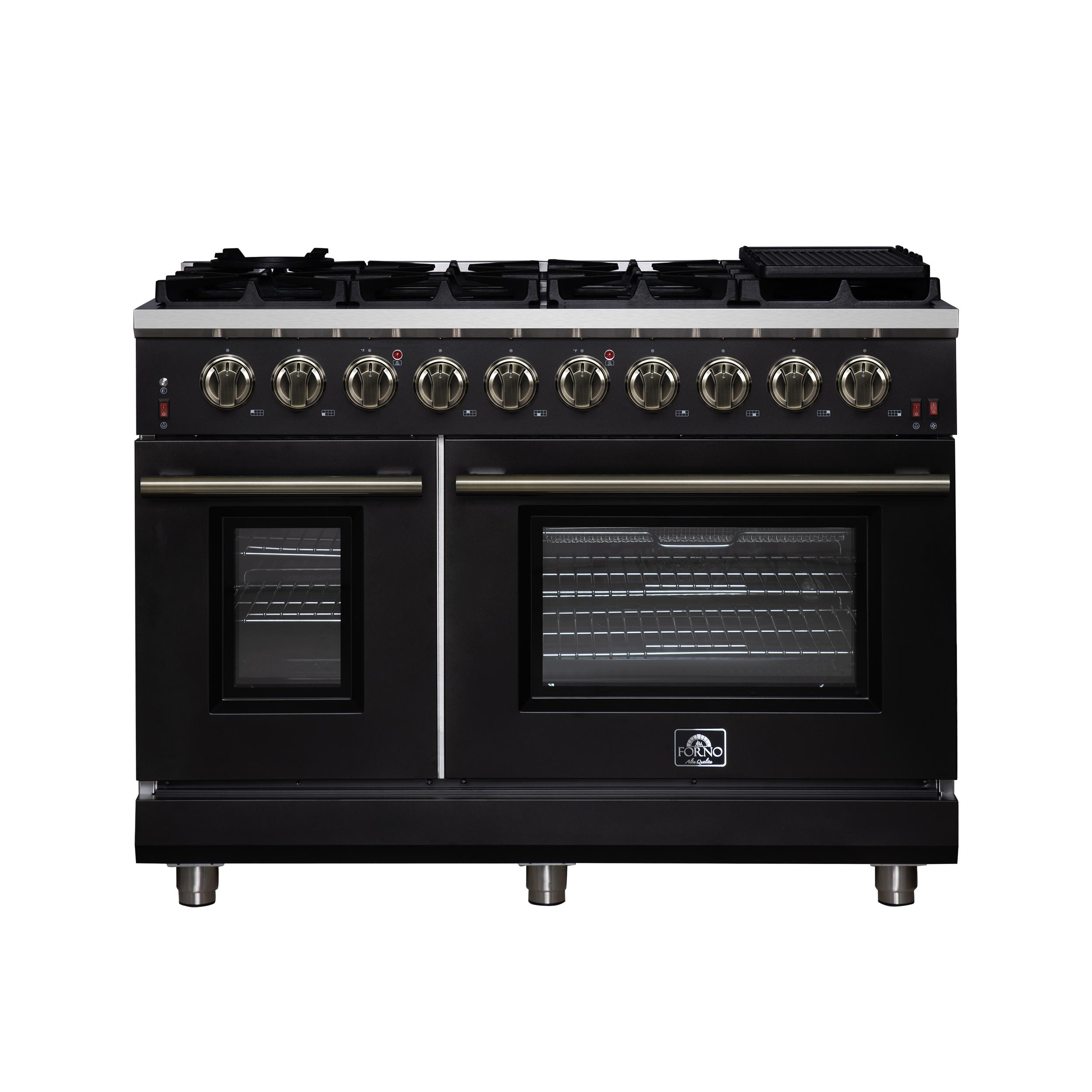Forno FFSGS623948BLK Forno Massimo 48-Inch Black Freestanding Gas Range, 8 Burners, True Convection Oven