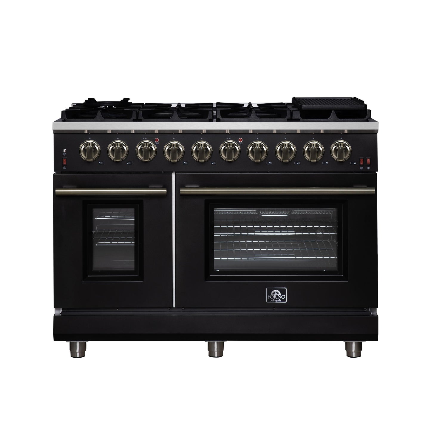 Forno FFSGS623948BLK Forno Massimo 48-Inch Black Freestanding Gas Range, 8 Burners, True Convection Oven