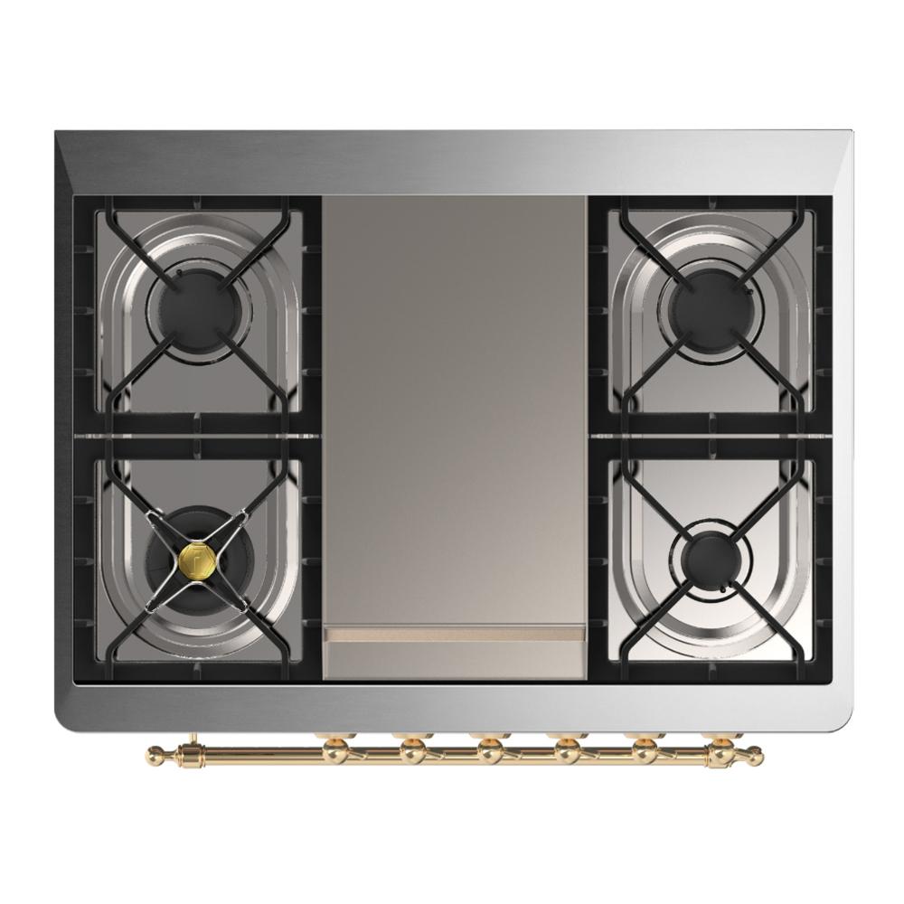 Ilve UM36FNR3SSG Ilve Um36Fnr3Ssg Majestic Iii 36 Inch Dual Fuel Range With 6 Black Brass Burners And Griddle, Dual Function Burner Up To 25,000 Btu (Triple Glass Door, Stainless Steel, Brass, Natural Gas)