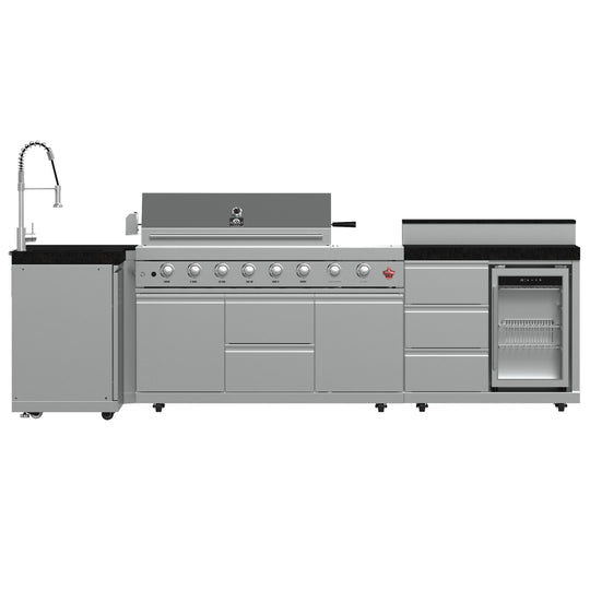 Forno FODKT2520BLK Forno Bulnes 40-Inch Bbq, 95,000 Btu, 5 Burners, Sear & Rotisserie Infrared With Side Burner, Stainless Steel Outdoor Kitchen With 1.8 Cu.Ft. Beverage Center & Black Granite Countertops