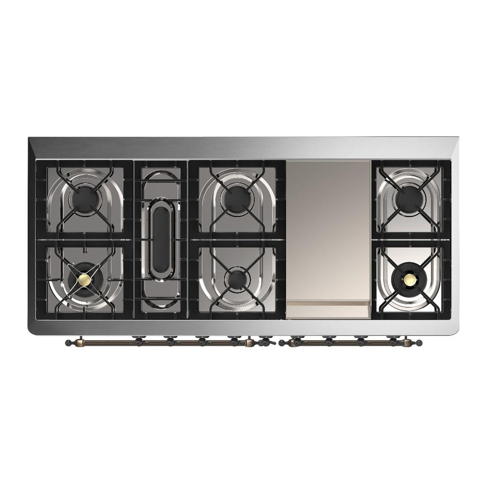 Ilve UM60FQNR3AWB Ilve Um60Fqnr3Awb Majestic Iii 60 Inch Dual Fuel Range With 9 Burners And Griddle, Dual Function Burner Up To 25,000 Btu (Natural Gas, Solid Door, Antique White, Burnished)