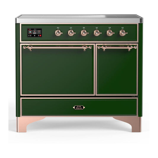 Ilve UMDIB40QNR3EGP Ilve Umdib40Qnr3Egp Majestic Iii 40 Inch Induction Range With 6 Elements, 3.82 Cu. Ft. Total Oven Capacity (Solid Door, Emerald Green, Copper)