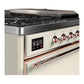Ilve UM48FSQNR3AWPLP Ilve Um48Fsqnr3Awplp Majestic Iii 48 Inch Dual Fuel Range With 5 Black Brass Burners, Griddle And French Top, Dual Function Burner Up To 25,000 Btu (Liquid Propane, Solid Door, Antique White, Copper)