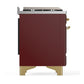 Ilve UM60FSQNR3BUGLP Ilve Um60Fsqnr3Buglp Majestic Iii 60 Inch Dual Fuel Range With 7 Burners, Griddle And French Top, Dual Function Burner With Up To 25,000 Btu (Liquid Propane, Solid Door, Burgundy, Brass)