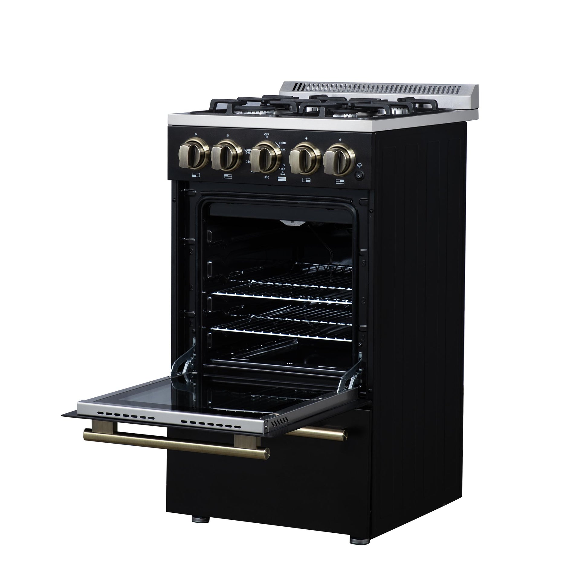 Forno FFSGS626520BLK Forno Lamazze 20 Inch Freestanding Gas Range In Black, Compact Design