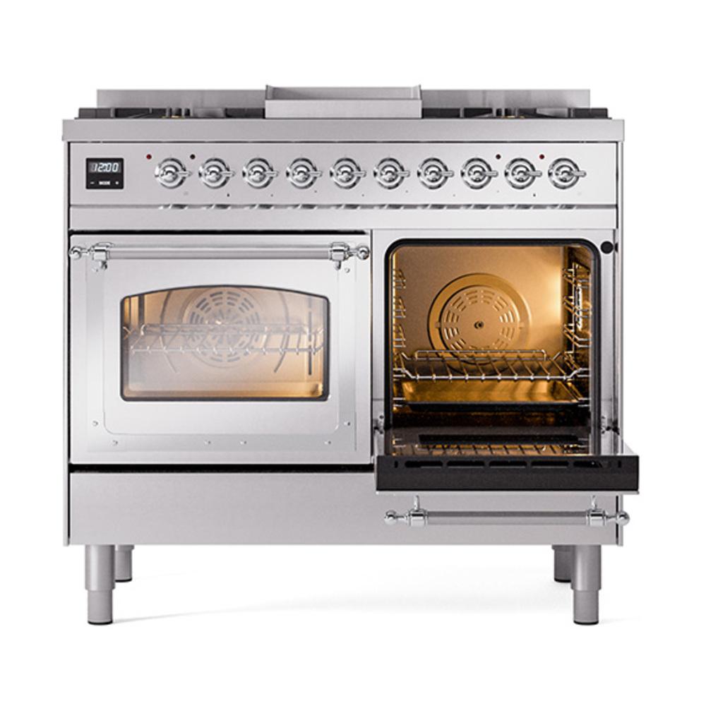 Ilve UND40FNMPSSC Ilve Und40Fnmpssc Nostalgie Ii Noblesse 40" Dual Fuel Range (Natural Gas, Triple Glass Door, Stainless Steel, Chrome)