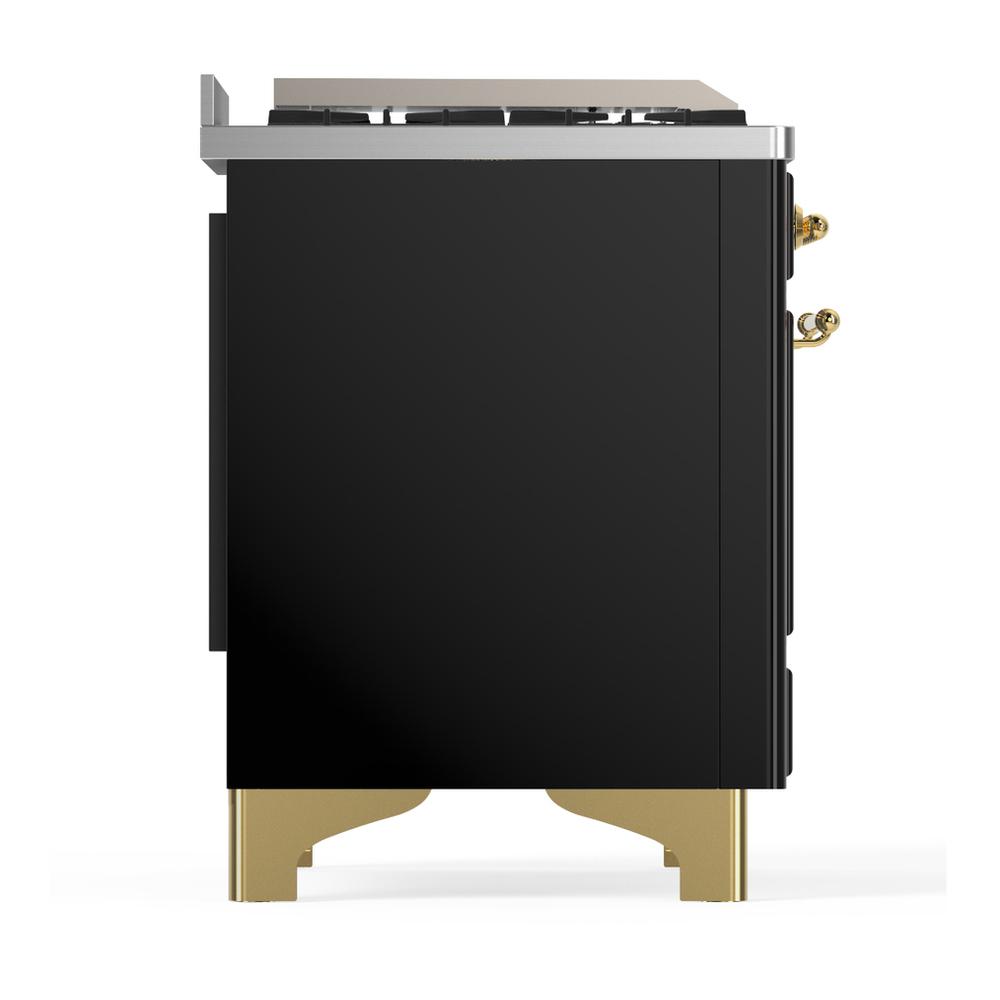 Ilve UMD40FNR3BKGLP Ilve Umd40Fnr3Bkglp Majestic Iii 40 Inch Dual Fuel Range With 6 Burners And Griddle, Dual Function Burner Up To 25,000 Btu (Liquid Propane, Triple Glass Door, Glossy Black, Brass)