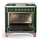 Ilve UM36FNR3EGP Ilve Um36Fnr3Egp Majestic Iii 36 Inch Dual Fuel Range With 6 Black Brass Burners And Griddle, Dual Function Burner Up To 25,000 Btu (Triple Glass Door, Emerald Green, Copper, Natural Gas)
