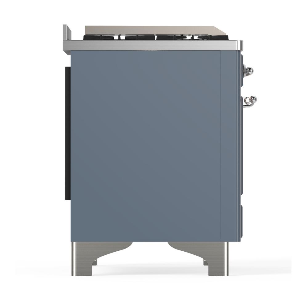 Ilve UM60FSQNR3BGCLP Ilve Um60Fsqnr3Bgclp Majestic Iii 60 Inch Dual Fuel Range With 7 Burners, Griddle And French Top, Dual Function Burner With Up To 25,000 Btu (Liquid Propane, Solid Door, Blue Grey, Chrome)
