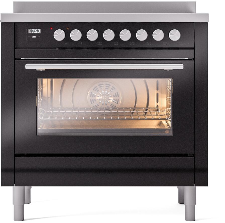 Ilve UPI366WMPBK Professional Plus Ii 36 Inch Electric Freestanding Range In Glossy Black With Trim