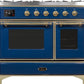 Ilve UMD10FDNS3MBG Majestic Ii 40 Inch Dual Fuel Natural Gas Freestanding Range In Blue With Brass Trim